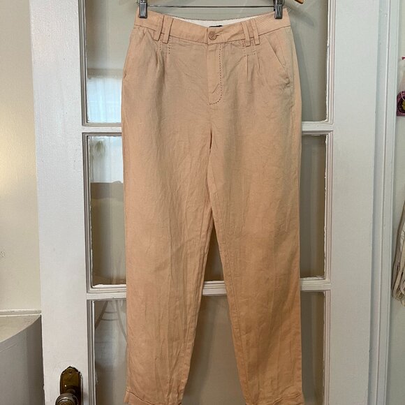 NWOT Massimo Dutti 100% Linen Peach Ankle Pants - Picture 1 of 10